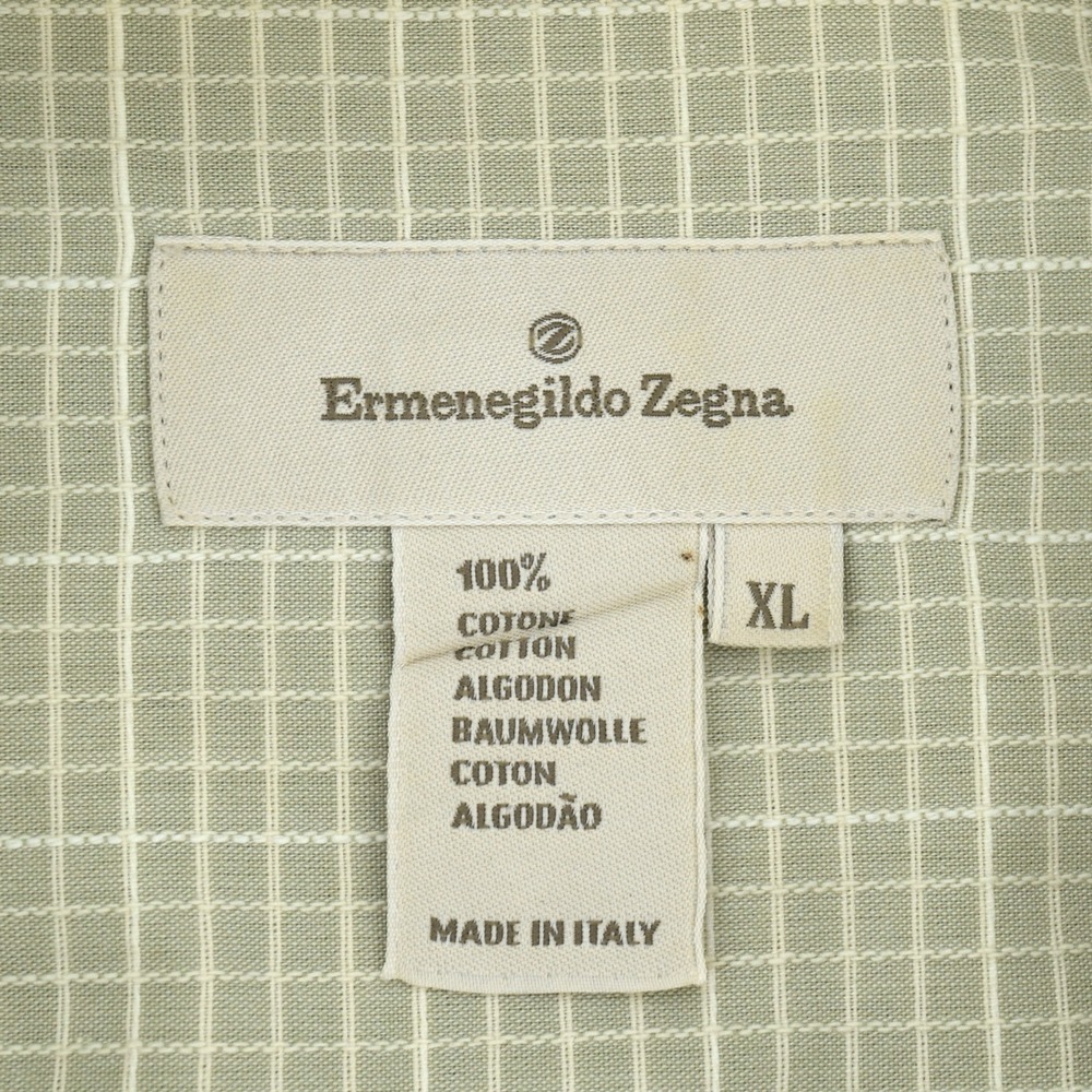 Ermenegildo Zegna Shirt Mens XL Designer Italian Sage Green Textured Micro Check - Picture 8 of 13